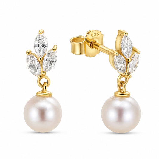 Boreal Ohrringe | 925 Sterlingsilber Gold | Süßwasserperle